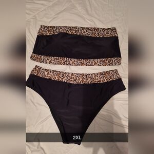 SHEIN Black and Leopard Print Bikini